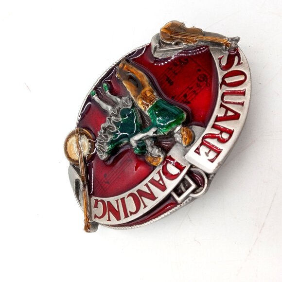 Vintage Square Dancing Belt Buckle Music Notes Red Fiddle Banjo - Picture 4 of 6